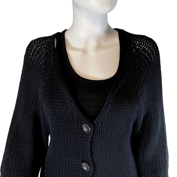 Oska Knit 3/4 Sleeve Button-up Cardigan Sweater Black Women's - Picture 3 of 10